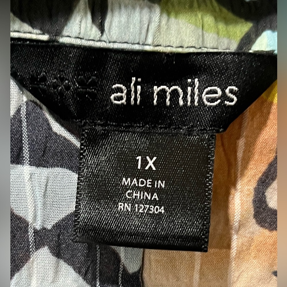 ALI MILES TEXTURED Abstract MULTI Print WIRE COLLAR BUTTON FRONT TUNIC SIZE 1X - Picture 11 of 13